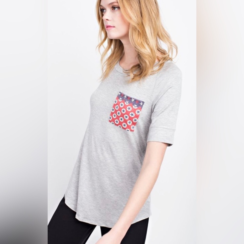 NEW! Gray Americana Pocket Short Sleeve Top